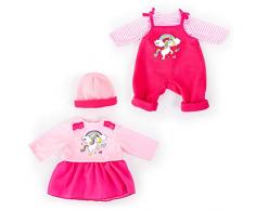 Bayer Design 84619AG Puppenkleidung für 40-46cm Puppen, Latzhose, Oberteil, Mütze und Kleid, Set, Outfit mit Einhorn, rosa, pink