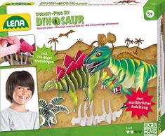 Lena 42644 - Bastelset Steckbausatz Dinos, Komplettbausatz für 2 Dinosaurier mit 7 Steckteilen zum Zusammenbauen von einem T-Rex und einem Stegosaurus, Steckspiel Bausatz für Kinder ab 5 Jahre