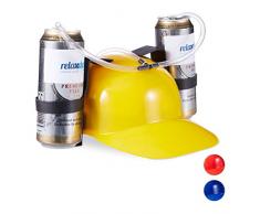 Relaxdays 10022789_48 Party Trinkhelm, Helm mit Schlauch, für 2 Dosen Bier, Spaßartikel Fasching u. Fußball, lustiger Bierhelm, gelb, Unisex – Erwachsene, 13 X 32 X 28 Cm