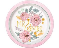 Unique Party 72555 23 cm bemalt Pink Floral Frau Bridal Dusche Teller, 8 Stück