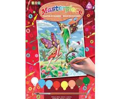 MAMMUT 8220126 - Malen nach Zahlen Junior, Feen, Fabelwesen, Komplettset mit bedruckter Malvorlage im A4 Format, 8 Acrylfarben, Pinsel und Anleitung, Malset für Kinder ab 8 Jahre