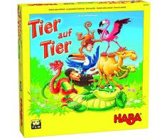 HABA 305520 - Tier auf Tier – Das wackelige Stapelspiel, Geschicklichkeitsspiel für 2-4 Spieler ab 4 Jahren, das beliebte HABA Spiel mit neuen Tierfiguren