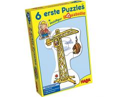 Haba 3901 - 6 erste Puzzles Baustelle, Puzzle mit 6 lustigen Baustellenmotiven für Kinder ab 2 Jahren, mit Bauarbeiterholzfigur zum freien Spielen