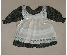 Puppenmode Sturm 2581-1 Kleid mit Doppelschürze für Puppen, Grün-geblümtes