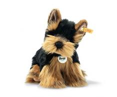 Steiff 76923 Original Plüschtier Hund Herkules Yorkshire Terrier, Kuscheltier ca. 24 cm, Markenplüsch Knopf im Ohr“, Schmusefreund für Babys von Geburt an, braun, schwarz