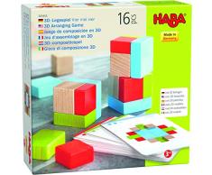 HABA 305455 - 3D - Legespiel Vier mal vier, bunte Holzbausteine zum Legen und Stapeln, 16 Bausteine in 4 Farben, 16 Vorlagekarten zum Nachbauen, Spielzeug ab 3 Jahren
