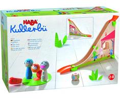 HABA 305414 - Kullerbü – Kugelbahn Kegelfarm, Kugelbahn aus Holz mit Kugelrampe, Klangkugel, Spielwürfel und Kegel-Figuren, Holzspielzeug ab 2 Jahren
