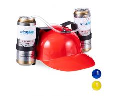 Relaxdays 10022789_47 Party Trinkhelm, Helm mit Schlauch, für 2 Dosen Bier, Spaßartikel Fasching u. Fußball, lustiger Bierhelm, rot, Unisex – Erwachsene, 13 x 32 x 28 cm