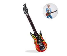 Relaxdays Aufblasbare Gitarre Flames, Air Guitar zum Aufblasen, Karaoke-Accessoire, Luftgitarre, PVC, 95cm, schwarz/rot