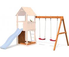 Erweiterungsset für den großen Spielturm Bento, Module im Set: Doppelschaukel, Kletterwand, Sandkasten und Fernrohr