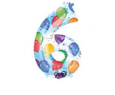 amscan Folienballon Zahl 6 Balloon Party, Silber