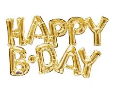 amscan 3375901 Folienballon SuperShape Wort Happy Bday, Gold