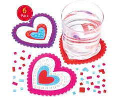 Baker Ross AT540 Mosaik-Untersetzer Herz Valentinstag Bastelset für Kinder (6 Stück)