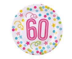 Boland 31161 - Partygeschirr Teller 60. Geburtstag, 6 Stück, Durchmesser 23 cm, Birthday, Pappteller, Papierteller, umweltfreundlich, Einweggeschirr, Einwegteller, Party, Geburtstag