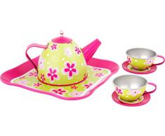 Small Foot 10511 Teeservice für Kinder mit mädchenhaften Blumenmuster in strahlenden Farben, mit Teekanne und Zwei Tassen samt Untersetzer und Tablett, toll für EIN Puppenpicknick