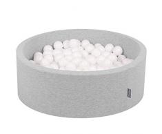 KiddyMoon 90X30cm/200 Bälle ∅ 7Cm Bällebad Baby Spielbad Mit Bunten Bällen Rund Made In EU, Hellgrau: Weiß