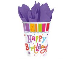 amscan 8 Papierbecher Radiant Birthday, 266 ml, Mehrfarbig