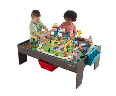 KidKraft 18026 My Own City-Fahrzeug und -Spieltisch mit EZ Kraft Assembly Bahngleis-Set und Tisch aus Holz, Grau