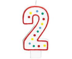 amscan 177782 Zahlenkerze 2, Weiß, Punkte farbig Sortiert