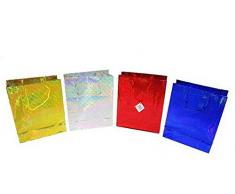 Shatchi 6190-HOLO-GIFT-BAG-MEDIUM-4 verschiedene Farben Holografisches Geschenk kleine Geschenktüten für Weihnachten, Geburtstag, Hochzeit, Babyparty, Geschenktüten, mehrfarbig
