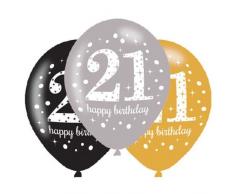 amscan 9900737 6 Ballons 21 Sparkling, Schwarz, Silber, Gold