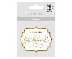 Ursus 56700004 - Topper Herzlichen Glückwunsch, 6,5 x 7,6 cm, 8 Stück, weiß/gold