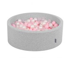 KiddyMoon Bällebad 90X30cm/200 Bälle ∅ 7Cm Bällepool Mit Bunten Bällen Für Babys Kinder Rund, Hellgrau:Rosa/Perle/Transparent