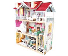 Bino 83557 sehr großes Puppenhaus aus Holz, 5 Zimmer, Geschosshöhe 28 cm, 111 Teile, mehrfarbig mit 3 Spielebenen und 1 Treppe. Für Kinder im Alter ab 36 Monaten ein Spielvergnügen. Größe 63x33x72 cm.