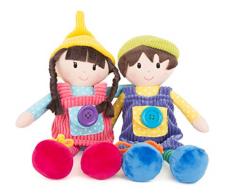 Small Foot 10865 Stoffpuppen im zweier Set aus weichem Plüsch, zur Schulung der Motorik durch Knöpfe, Schnürsenkel und Klettverschlüsse, Lernpuppen geeignet ab der Geburt