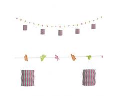 Widmann 02487 Laternen Girlande mit Blumen, Unisex – Erwachsene, Pink/Grün