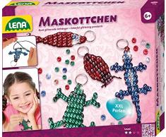 Lena 42688 - Bastelset für 4 Maskottchen, Komplettset für 4 Glücksbringer mit 290 metallicfarbenen Fädelperlen, schwarzem Kordelband, 4 Schlüsselringe und Anleitung, Set für Kinder ab 6 Jahre