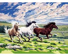Mammut 109026 Malen nach Zahlen Tiermotiv, Pferde im Galopp, Komplettset mit bedruckter Malvorlage im A3 Format, 10 Acrylfarben und Pinsel, großes Malset für Kinder ab 8 Jahre, 40 x 30 cm