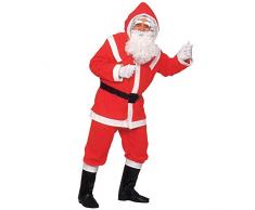 WIDMANN 1535D Erwachsenenkostüm Weihnachtsmann aus Flanell, Kasack, Hose, Gürtel, Kapuze, Stiefelüberzieher, Perücke, Bart mit Schnurrbart und Augenbrauen, rot