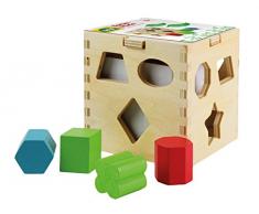 Lena 32168 - Sortierwürfel Holz mit 12 Steckbausteinen in verschiedenen Formen, Würfel ca. 17,5 x 17,5 x 17,5 cm, Formensortierspiel für Kinder ab 1 Jahr, Steckbox für Bausteine, Motorik Spielzeug