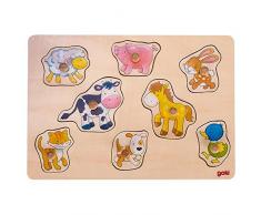 Goki 57727 Steckpuzzle Bauernhof Aquarell aus Holz 8-teilig, Mehrfarbig