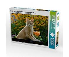 CALVENDO Puzzle Neugierige rot getigerter Katze in einem blühenden Garten 1000 Teile Lege-Größe 64 x 48 cm Foto-Puzzle Bild von Katho Menden