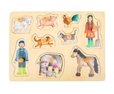Small Foot 11500 Setzpuzzle Bauernhof und Landleben aus Holz mit verschiedenen Motiven, ab 12 Monaten Spielzeug, Mehrfarbig