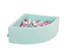 KiddyMoon Bällebad 90X30cm/300 Bälle Bällepool Mit Bällen ∅ 7Cm Für Babys Kinder Viertel Eckig, Mint:Transparent/Grau/Weiß/Rosa/Mint