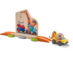 HABA 304782 - Kullerbü – Themenset Schrottplatz, Holzkugelbahn mit Abschleppwagen und Kugel Abschleppmeister Anton, Motorikspielzeug ab 2 Jahren