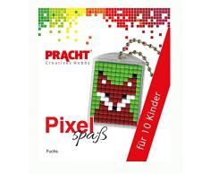 Pracht Creatives Hobby P90058-01501 - Pixel Spaß Bastelset für 10 Kinder, mit 10 Medaillons mit Fuchs Motiv zum Pixeln, für Jungen und Mädchen, Kindergeburtstag, Bastelnachmittag, Schulen und Kitas