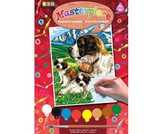 MAMMUT 8221109 - Malen nach Zahlen Junior, Bernhardiner, Hund, Komplettset mit bedruckter Malvorlage im A4 Format, 8 Acrylfarben, Pinsel und Anleitung, Malset für Kinder ab 8 Jahre