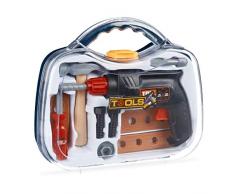 Relaxdays 10024275 Werkzeugkoffer für Kinder, 11-teilig mit Bohrmaschine (Drehfunktion), Handwerker Spielen, mit Hammer UVM, transparent