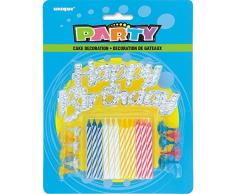Unique Party Supplies Gestreift Geburtstag Kerzen mit Halter und Happy Birthday Kuchen Dekoration, 25 Stück