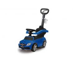 Jamara 460447 Rutscher Mercedes-AMG C 63 3in1-Kippschutz, Kofferraum, Schub-und Haltestange mit Lenkfunktion, Rückenlehne, Schutzbügel, ausziehbare Fußauflage, Sound/Hupe am Lenkrad, blau