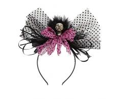 Widmann Fascinator Totenkopf mit rosafarbener Schleife für Erwachsene Halloween