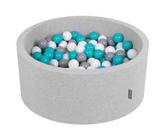 KiddyMoon Bällebad 90X40cm/300 Bälle ∅ 7Cm Bällepool Mit Bunten Bällen Für Babys Kinder Rund, Hellgrau:Grau/Weiß/Türkis