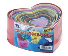 folia 3309 - Geschenkboxen, Pappschachteln aus Karton, in Herzform, 12 Stück in verschiedenen Größen und Farben - ideal zum Verzieren und Verschenken