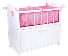 small foot 2875 Puppenbett mit Schrank aus Holz, Puppenbett aus weißem Holz mit rosa Bettumrandung, ab 3 Jahren