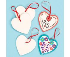 Baker Ross Anhänger aus Keramik Herz zum Gestalten und Basteln für Kinder ideal zum Valentinstag und Muttertag (5 Stück)