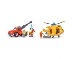 Simba 109258280 - Feuerwehrmann Sam Phoenix Rettungsfahrzeug mit Figur und Pferd & 109251002 - Feuerwehrmann Sam Hubschrauber Wallaby II mit Tom Thomas Figur